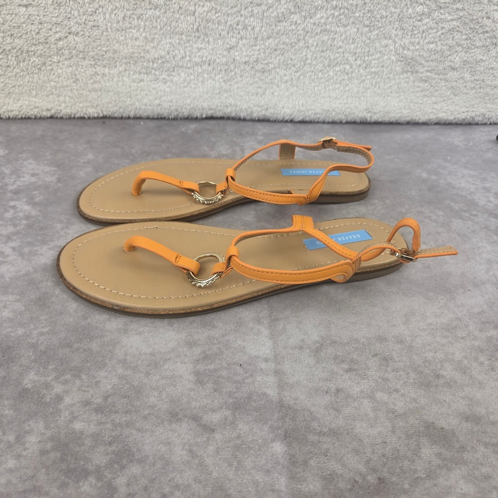Draper James Womens Orange T-Strap Flat Thong Sandals Gold Ring Hardware Size 9